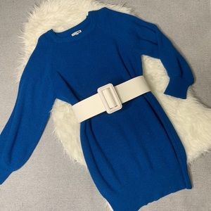 Blue, Long Sleeve Sweater Dress